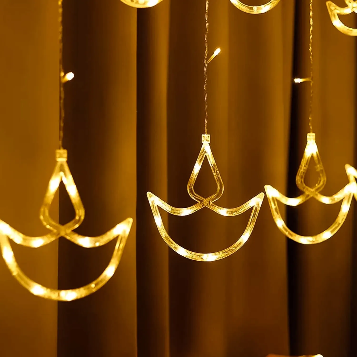 12 Diya Curtain String Lights, Window Curtain Lights with 8 Flashing Modes Decoration Light (White Color)