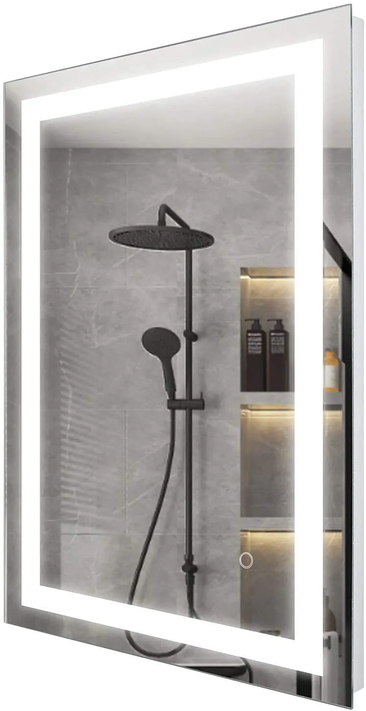 Antique Mirror Bright LED Bathroom Mirror, Modern Sleek Wall Mounted LED Mirror, Illuminated Dimmable Vanity Mirror with Lights, 24 x 18 inch Led Bathroom Mirror, Grey (LED21, Unframed, Rectangular)