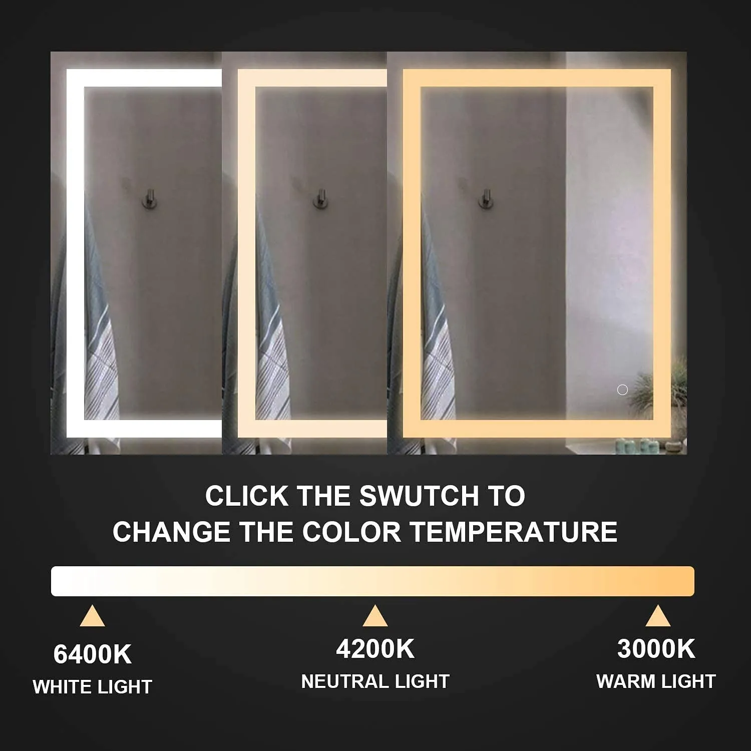 Antique Mirror Bright LED Bathroom Mirror, Modern Sleek Wall Mounted LED Mirror, Illuminated Dimmable Vanity Mirror with Lights, 24 x 18 inch Led Bathroom Mirror, Grey (LED21, Unframed, Rectangular)