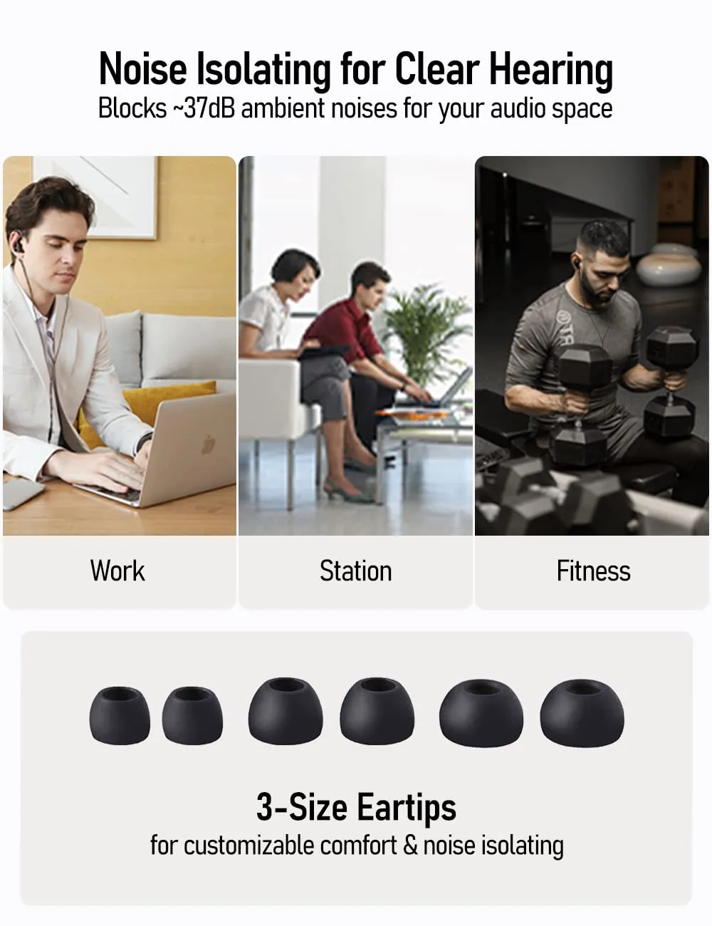 Audiovance Vibes 201M Wired Earbuds in-Ear Headphones with Mic, Noise Cancelling Bass Driven HiFi Earphones, Tangle-Free Braided Cord, Carry Case, Ear Buds Tips, 3.5mm Jack, Secure Fit (Clear Brown)