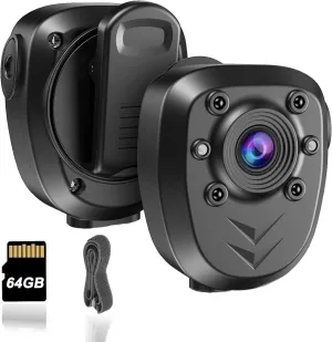 Body Camera with 1080P Recording Spy Hidden Wireless Cam Built-In 64GB Card 1080P Police Recorder Security Cam with Night Vision Dash Cam for Home/Outdoor/Law Enforcement/Cop Guard