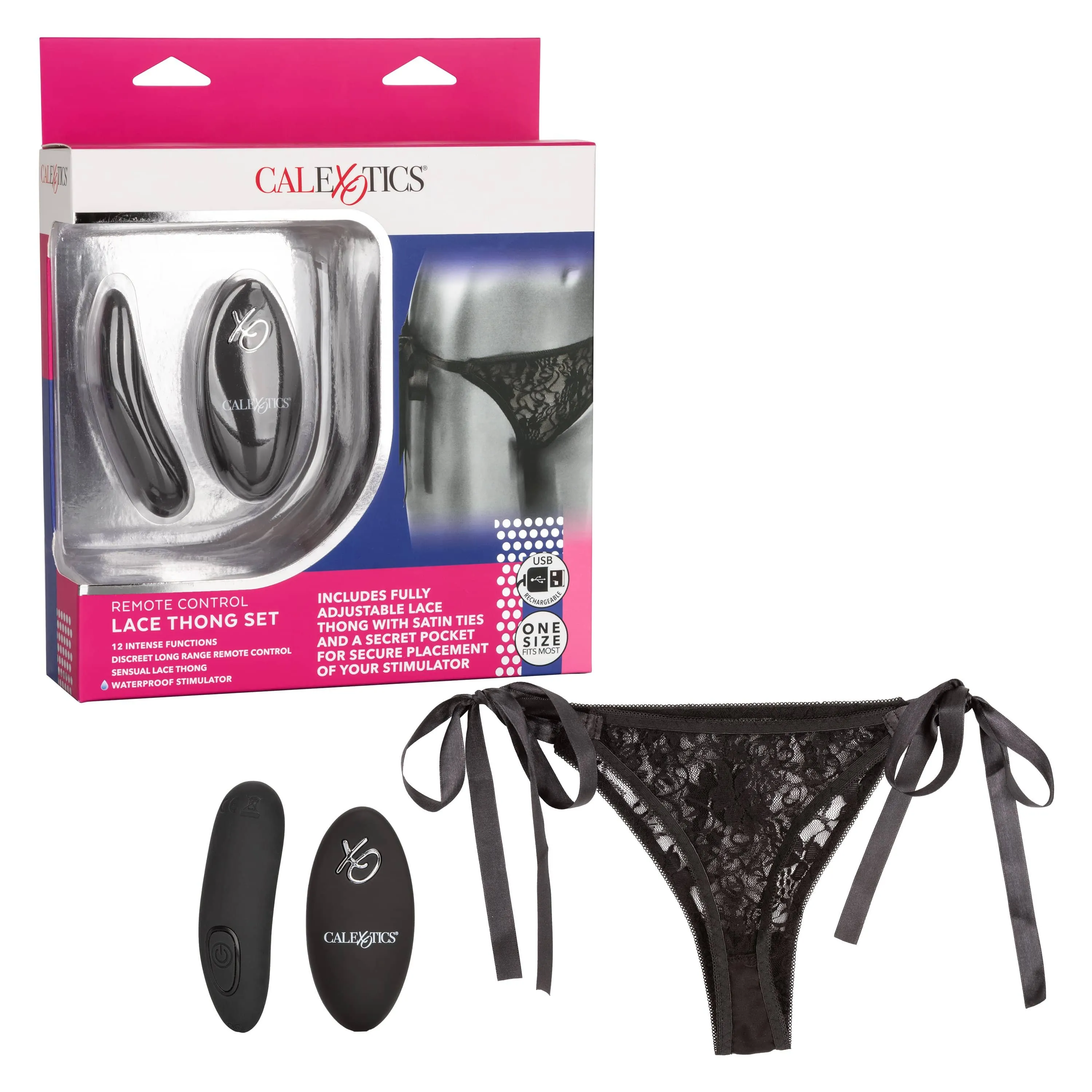 California Exotics - Remote Control Vibrating Lace Thong Set O/S