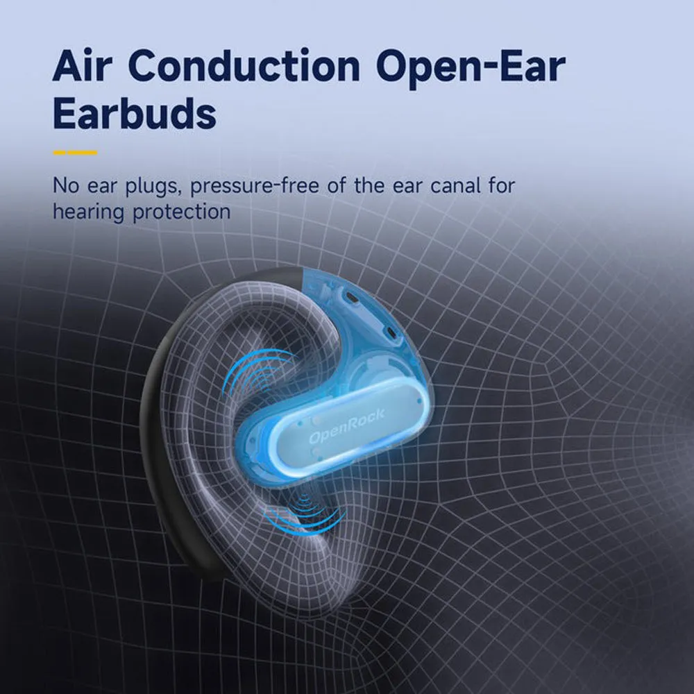 [CLEARANCE] OpenRock Pro True Wireless Air Conduction Bluetooth 5.2 Sports Earbuds with 48 Hours of Battery Life, Noise Cancelling Microphone, Button Controls, Sweat and Dust Resistance, Open Ear Hook Type Earphone Design