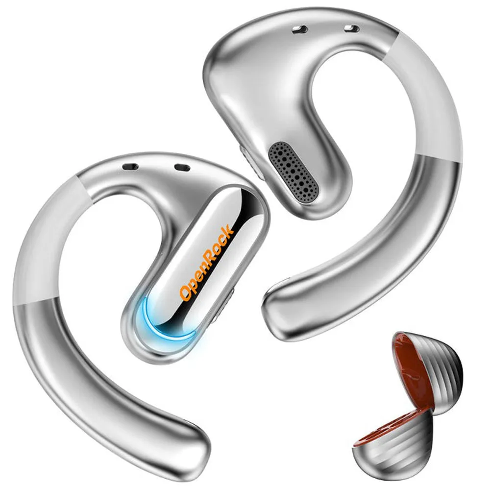 [CLEARANCE] OpenRock Pro True Wireless Air Conduction Bluetooth 5.2 Sports Earbuds with 48 Hours of Battery Life, Noise Cancelling Microphone, Button Controls, Sweat and Dust Resistance, Open Ear Hook Type Earphone Design