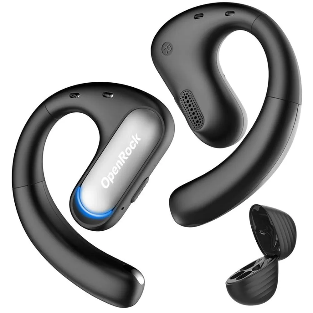 [CLEARANCE] OpenRock Pro True Wireless Air Conduction Bluetooth 5.2 Sports Earbuds with 48 Hours of Battery Life, Noise Cancelling Microphone, Button Controls, Sweat and Dust Resistance, Open Ear Hook Type Earphone Design