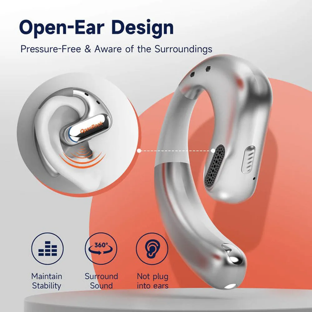 [CLEARANCE] OpenRock Pro True Wireless Air Conduction Bluetooth 5.2 Sports Earbuds with 48 Hours of Battery Life, Noise Cancelling Microphone, Button Controls, Sweat and Dust Resistance, Open Ear Hook Type Earphone Design