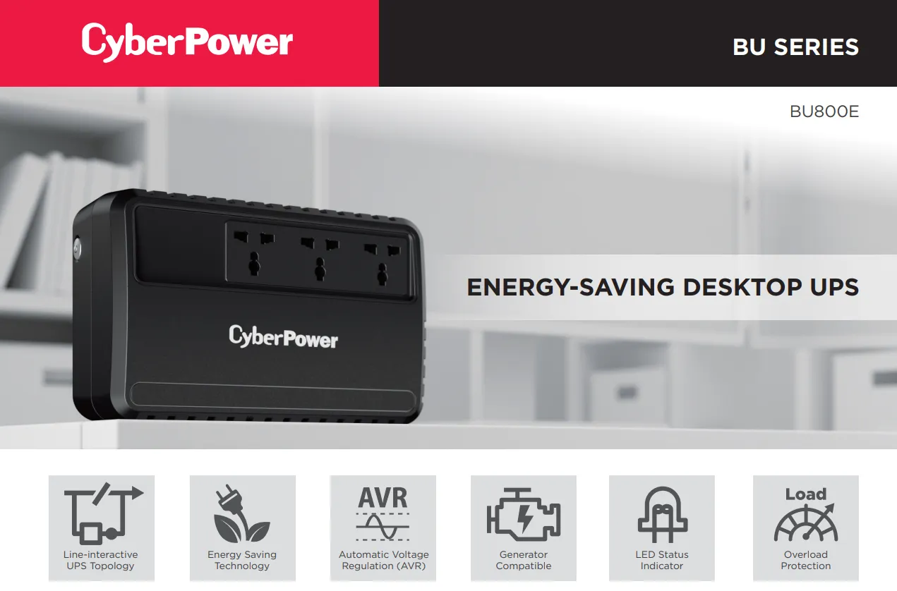 CyberPower BU Series | BU800E 800VA / 400W Energy Saving Desktop UPS | Power Backup UPS System