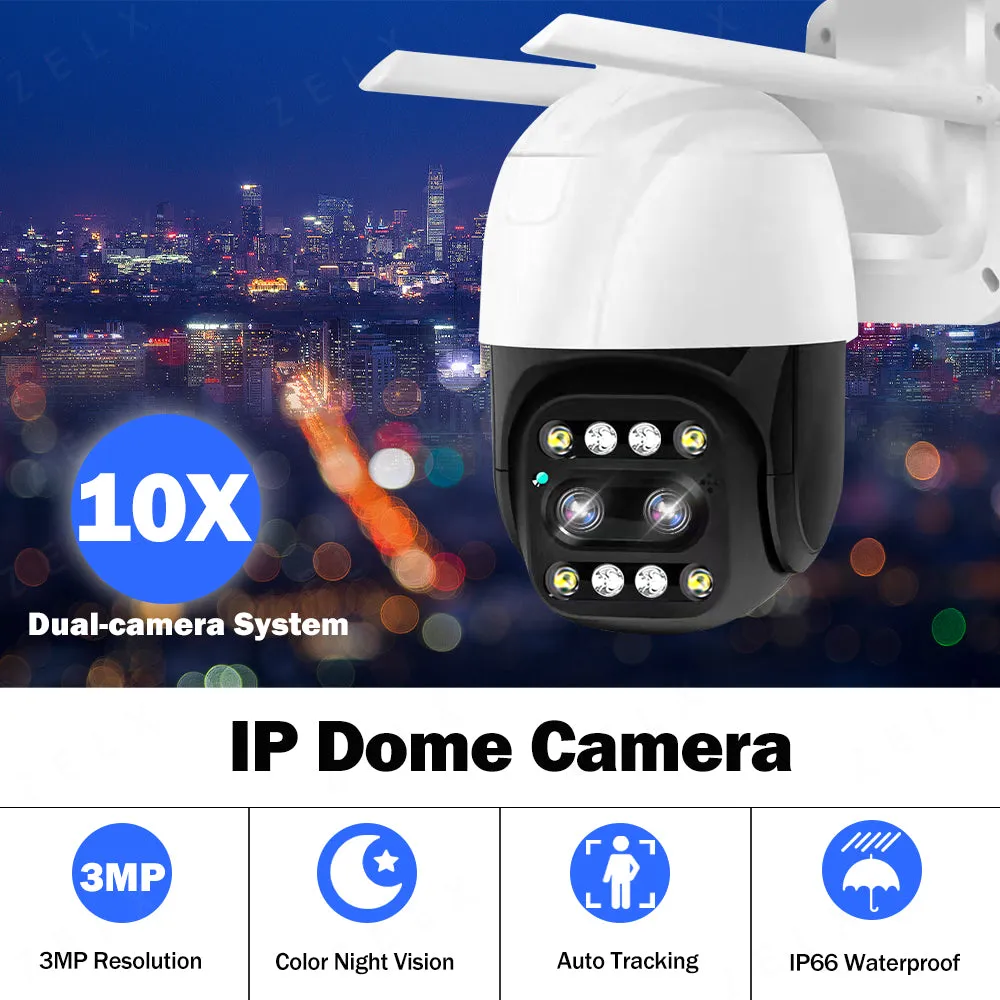 Dual Lens Ptz Camera Wifi Wireless Surveillance Camera Q-S700