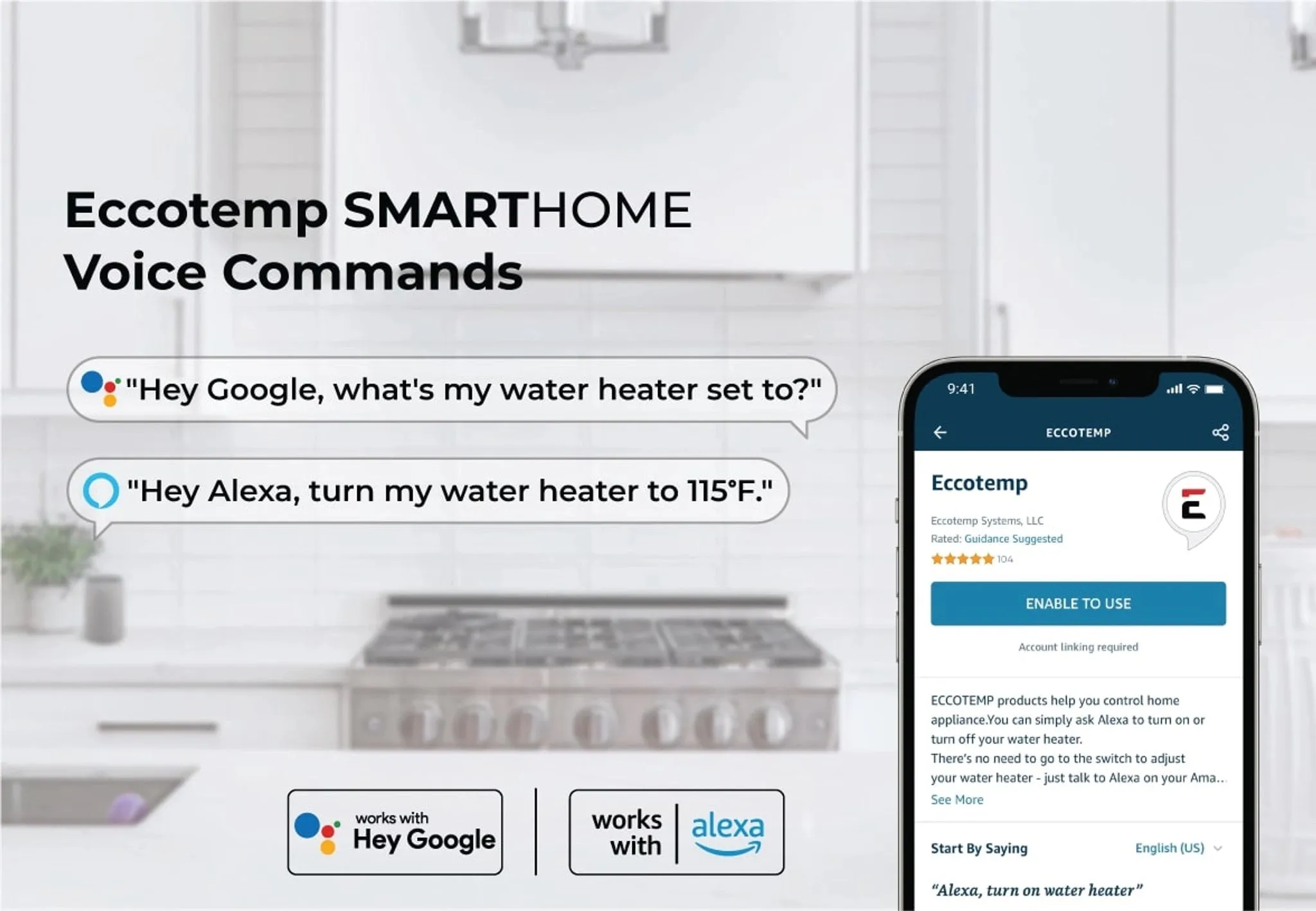 Eccotemp SmartHome 2.5 Gallon Mini Tank Water Heater with Voice Commands