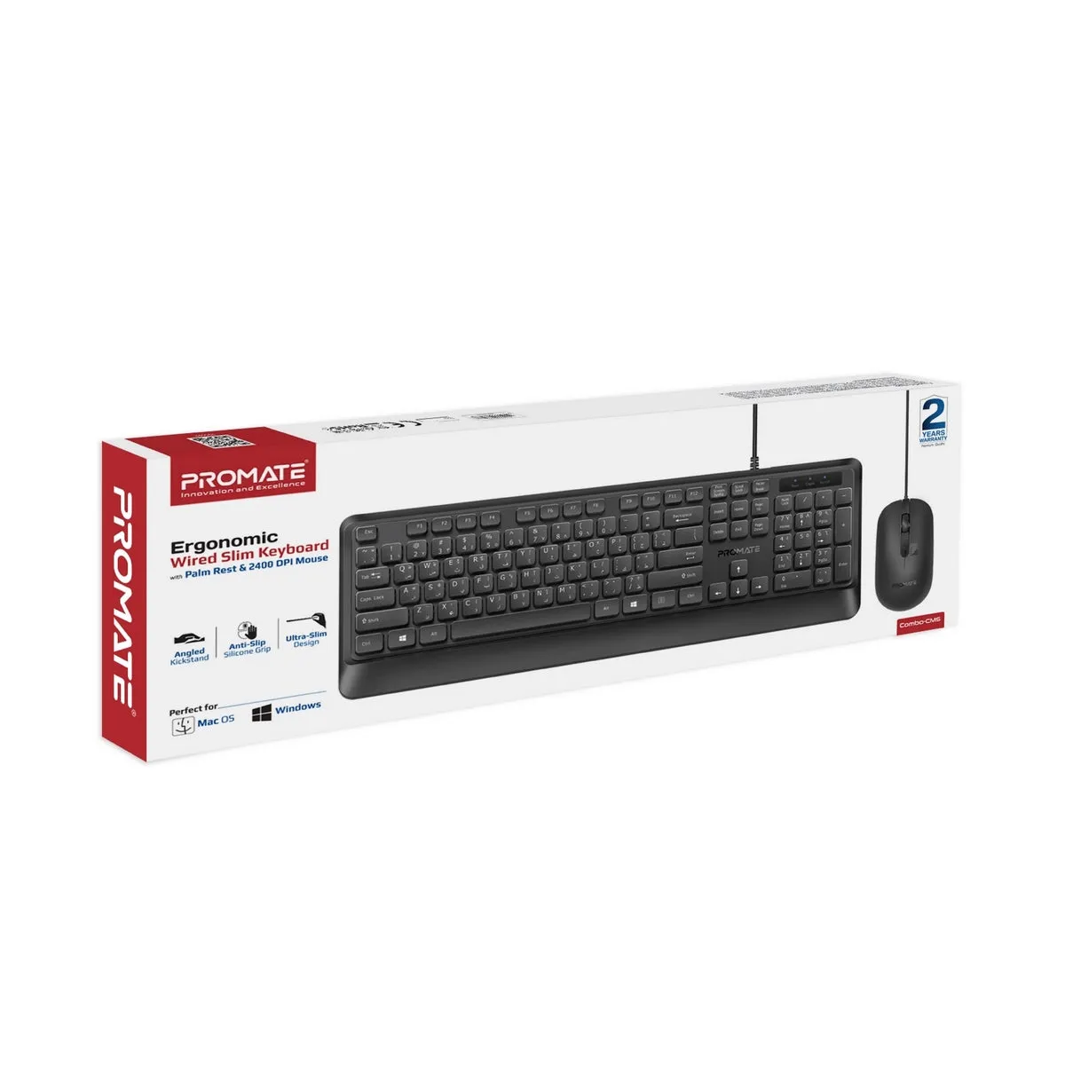 Ergonomic Wired Slim Keyboard with Palm Rest and 2400 DPI Mouse
