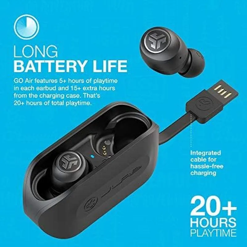 Go Air True Wireless Bluetooth Earbuds   Charging Case, Black, Dual Connect, IP44 Sweat Resistance, Bluetooth 5.0 Connection, 3 EQ Sound Settings Signature, Balanced, Bass Boost
