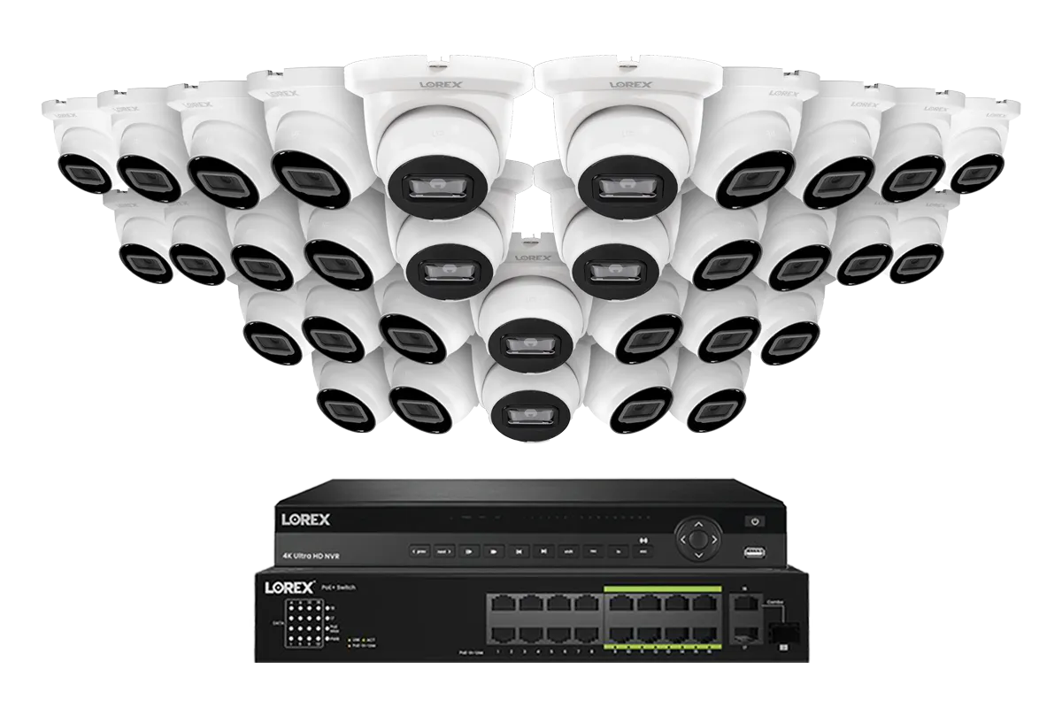 Lorex Elite Series 4K 32 Camera Capable 8TB Wired NVR System with 4MP (2K) A4 IP Turret Cameras
