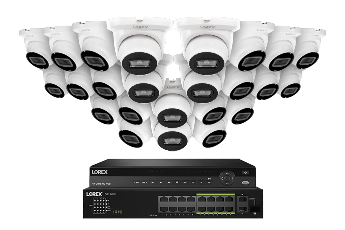 Lorex Elite Series 4K 32 Camera Capable 8TB Wired NVR System with 4MP (2K) A4 IP Turret Cameras