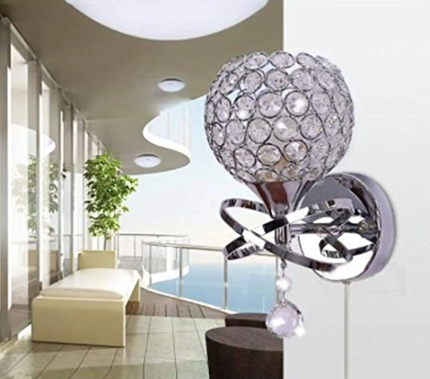 Luxury Crystal Wall Light Chrome Finish Wall Sconce Pack of 2 (Silver)