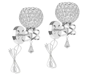 Luxury Crystal Wall Light Chrome Finish Wall Sconce Pack of 2 (Silver)