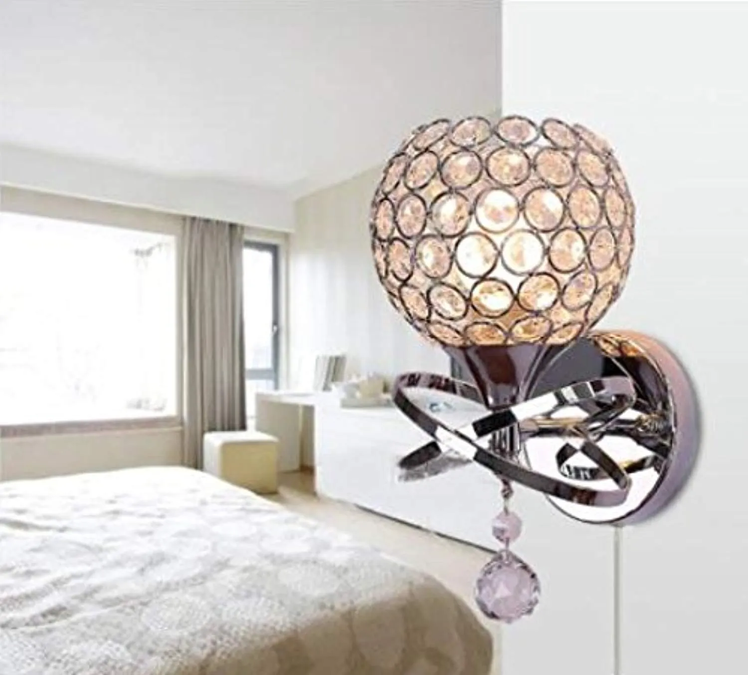 Luxury Crystal Wall Light Chrome Finish Wall Sconce Pack of 2 (Silver)