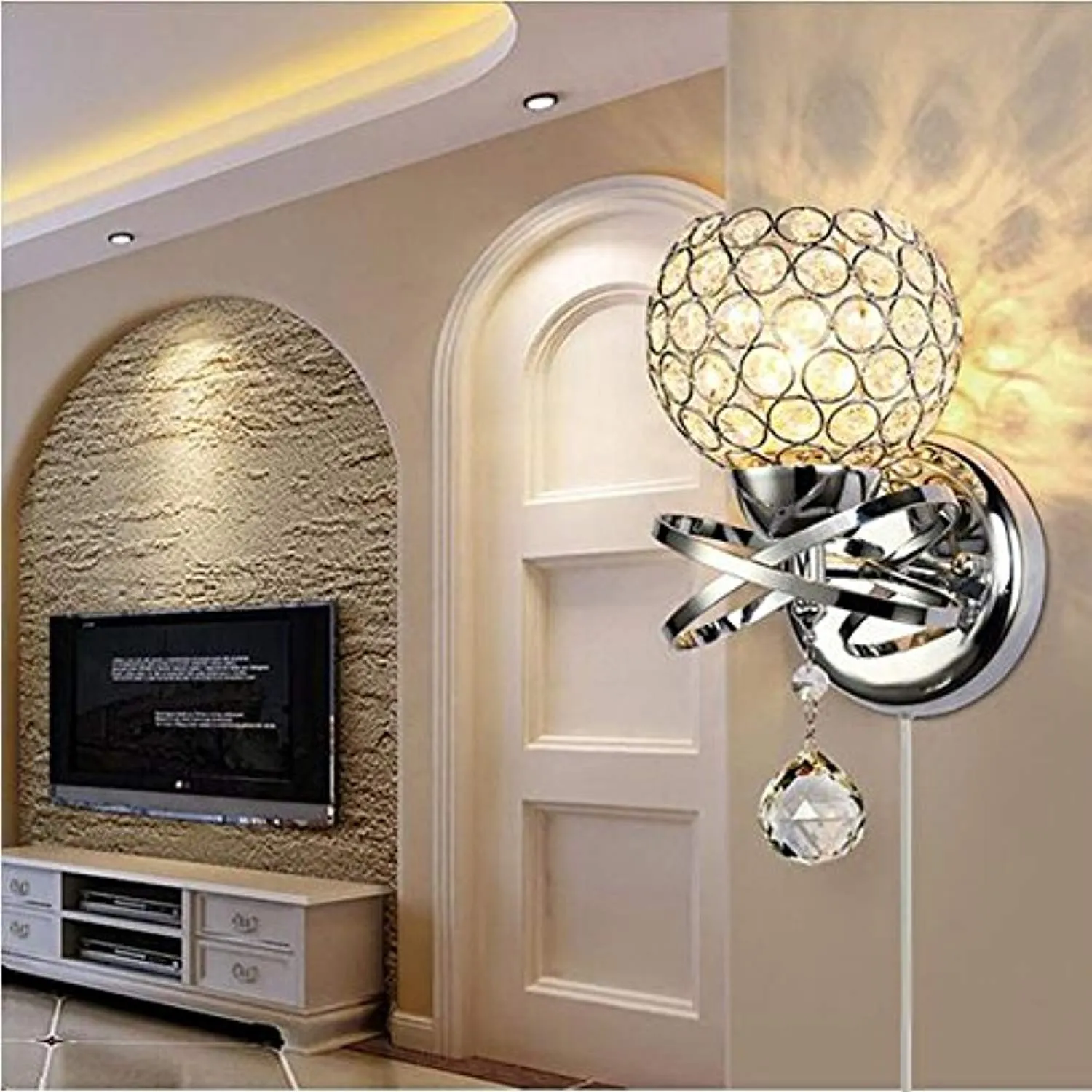Luxury Crystal Wall Light Chrome Finish Wall Sconce Pack of 2 (Silver)