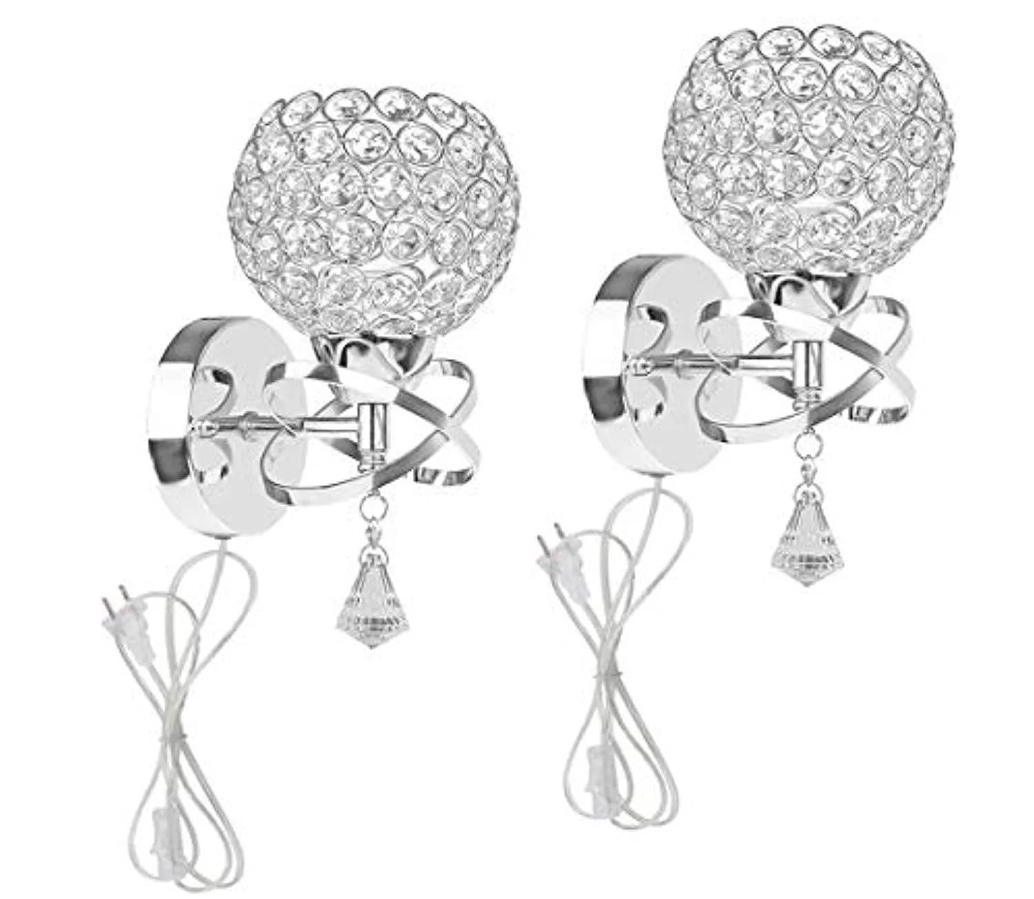 Luxury Crystal Wall Light Chrome Finish Wall Sconce Pack of 2 (Silver)
