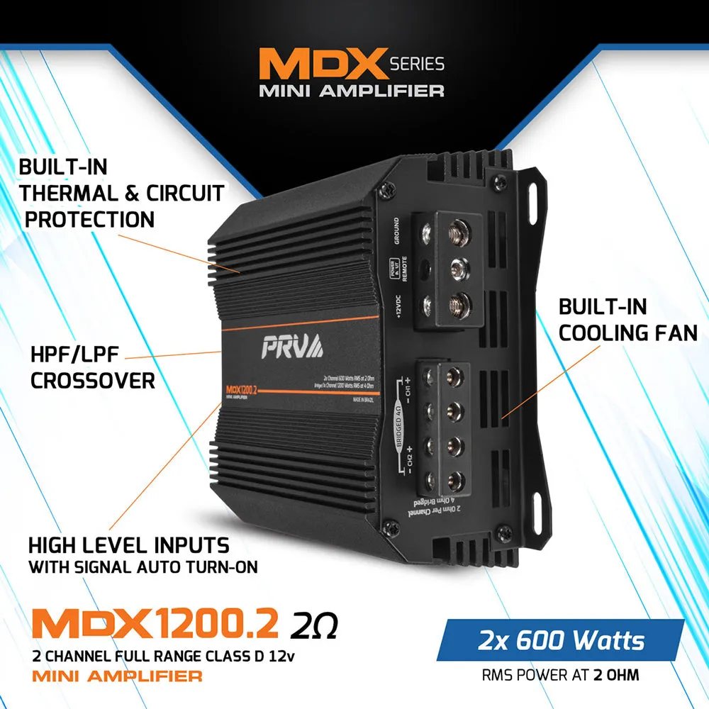 PRV Audio MDX1200.2 2 Ohm 2 Channel 1200W RMS Full Range Ultra Compact Amplifier