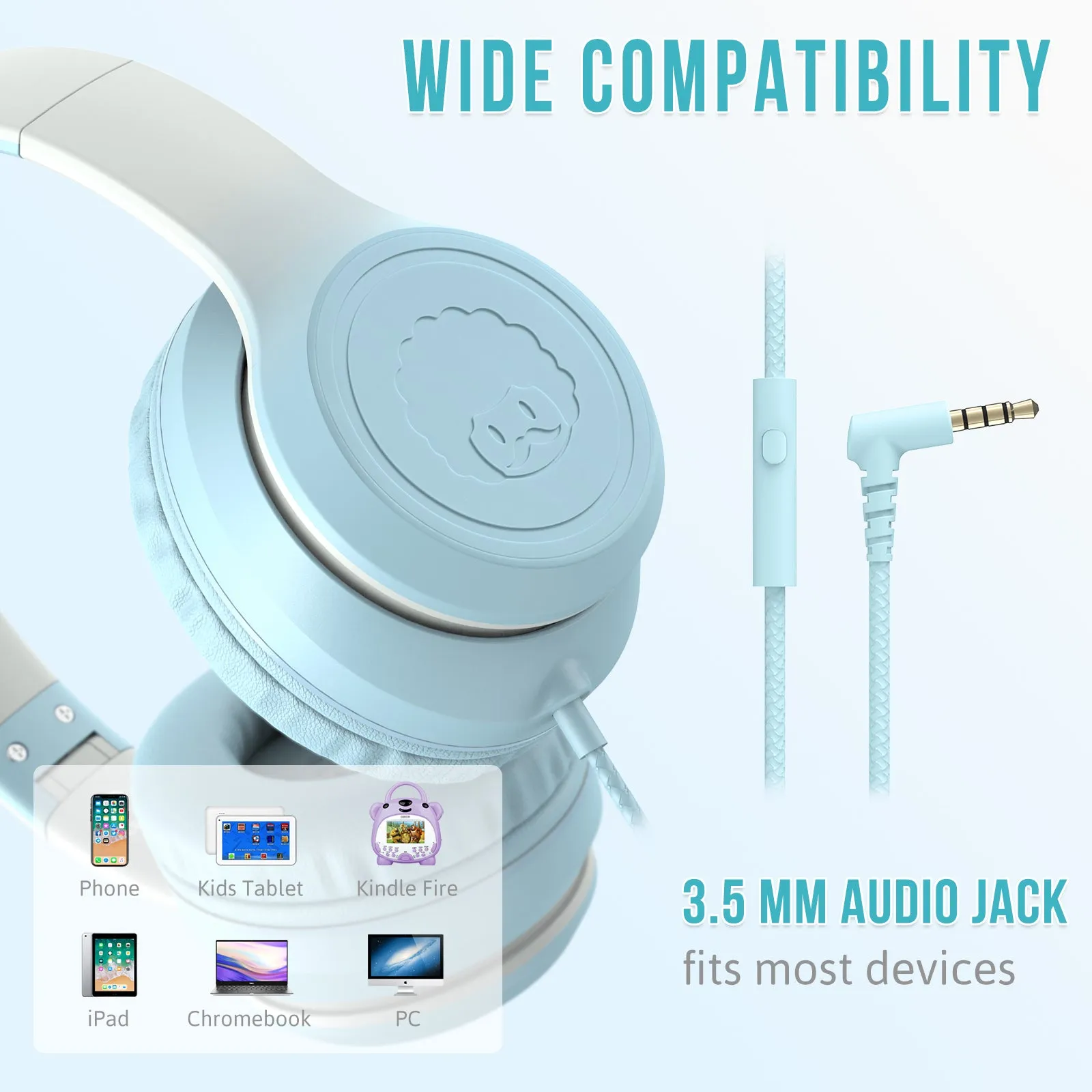 Rockpapa L22 Folding Wired Kids Headphones with Microphone for School Travel Laptop Tablet