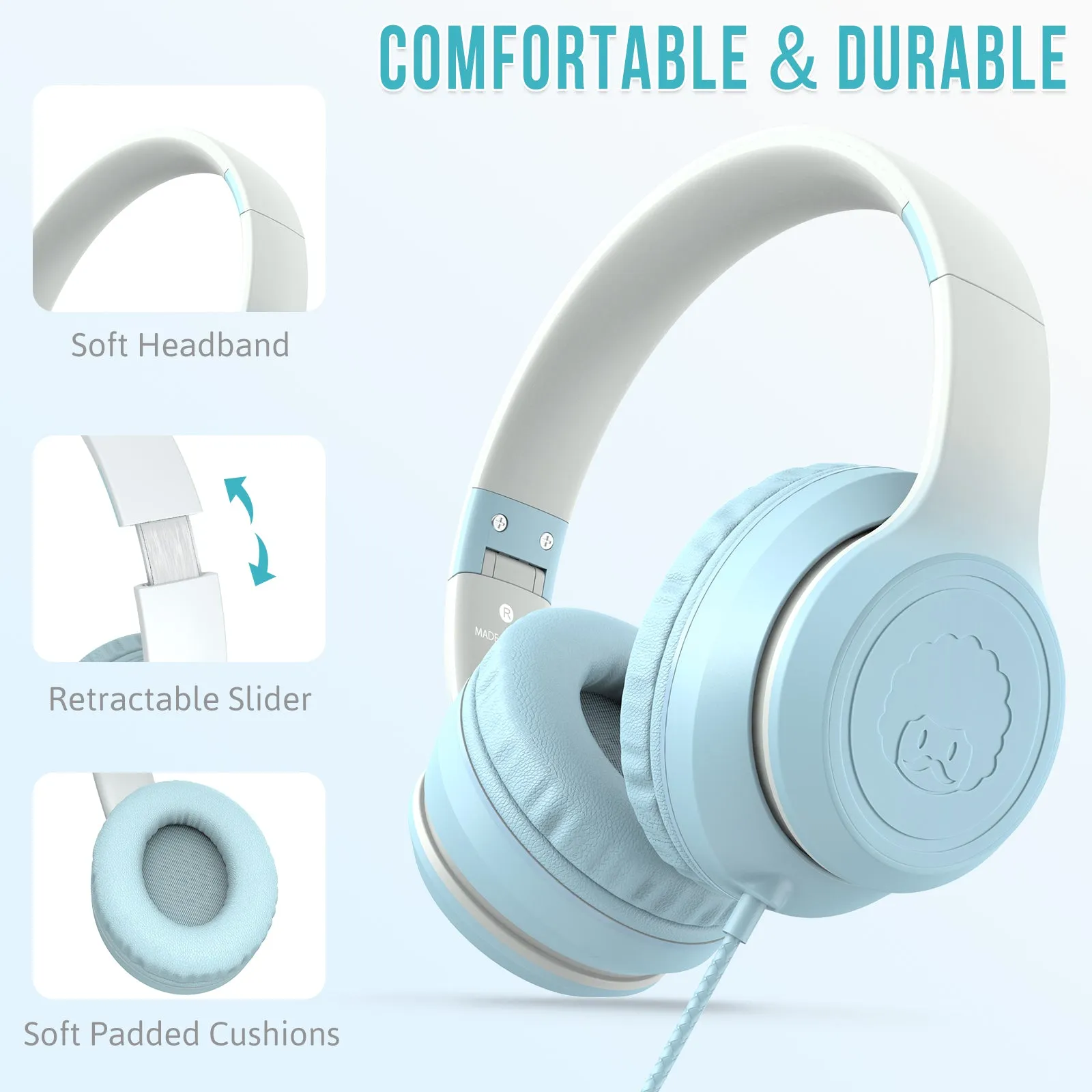 Rockpapa L22 Folding Wired Kids Headphones with Microphone for School Travel Laptop Tablet
