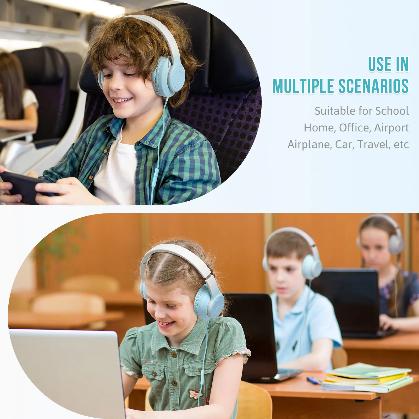 Rockpapa L22 Folding Wired Kids Headphones with Microphone for School Travel Laptop Tablet