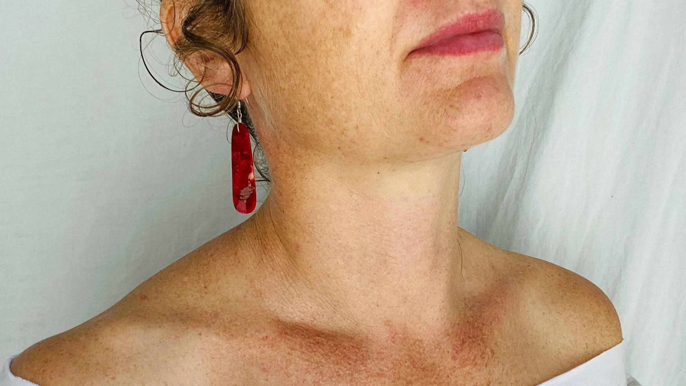 Santo Domingo Pueblo Long Coral Slab Earrings. Native American