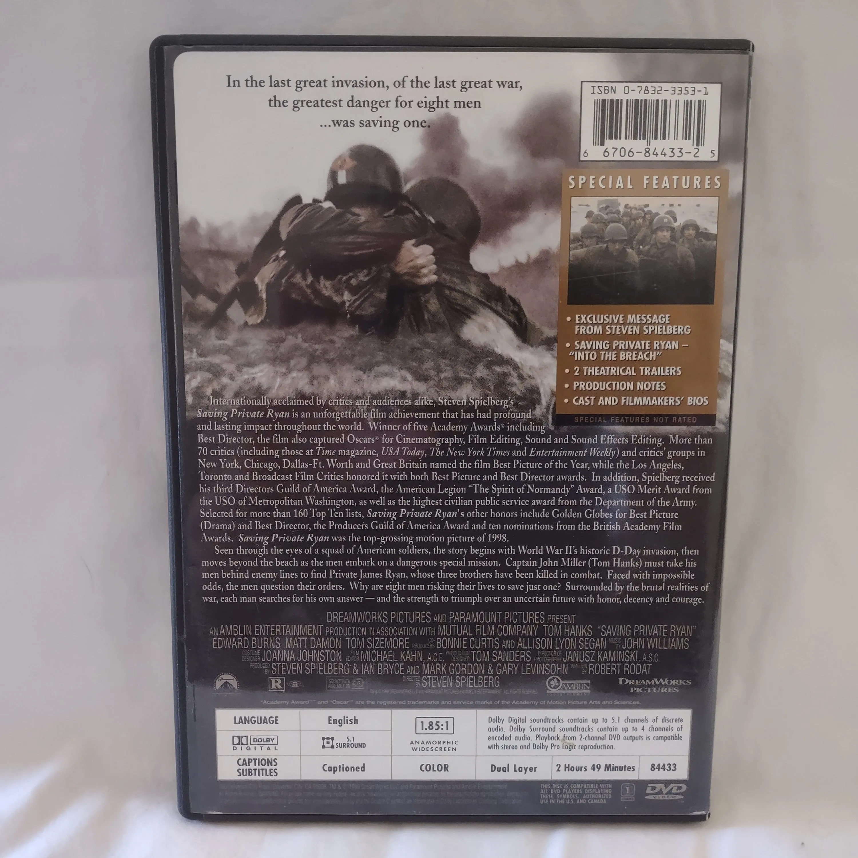Saving Private Ryan Movie DVD Starring Tom Hanks Widescreen