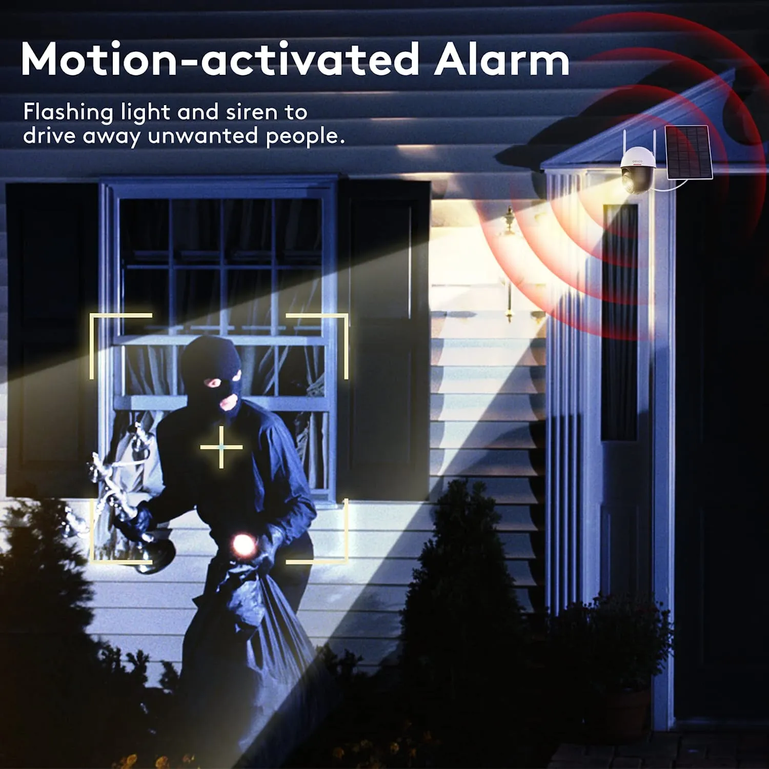 Solar Powered 2.4G WiFi 360° View Pan Tilt Strobe Wireless Outdoor Home Security System with Motion Detection Siren and Clear Night Vision