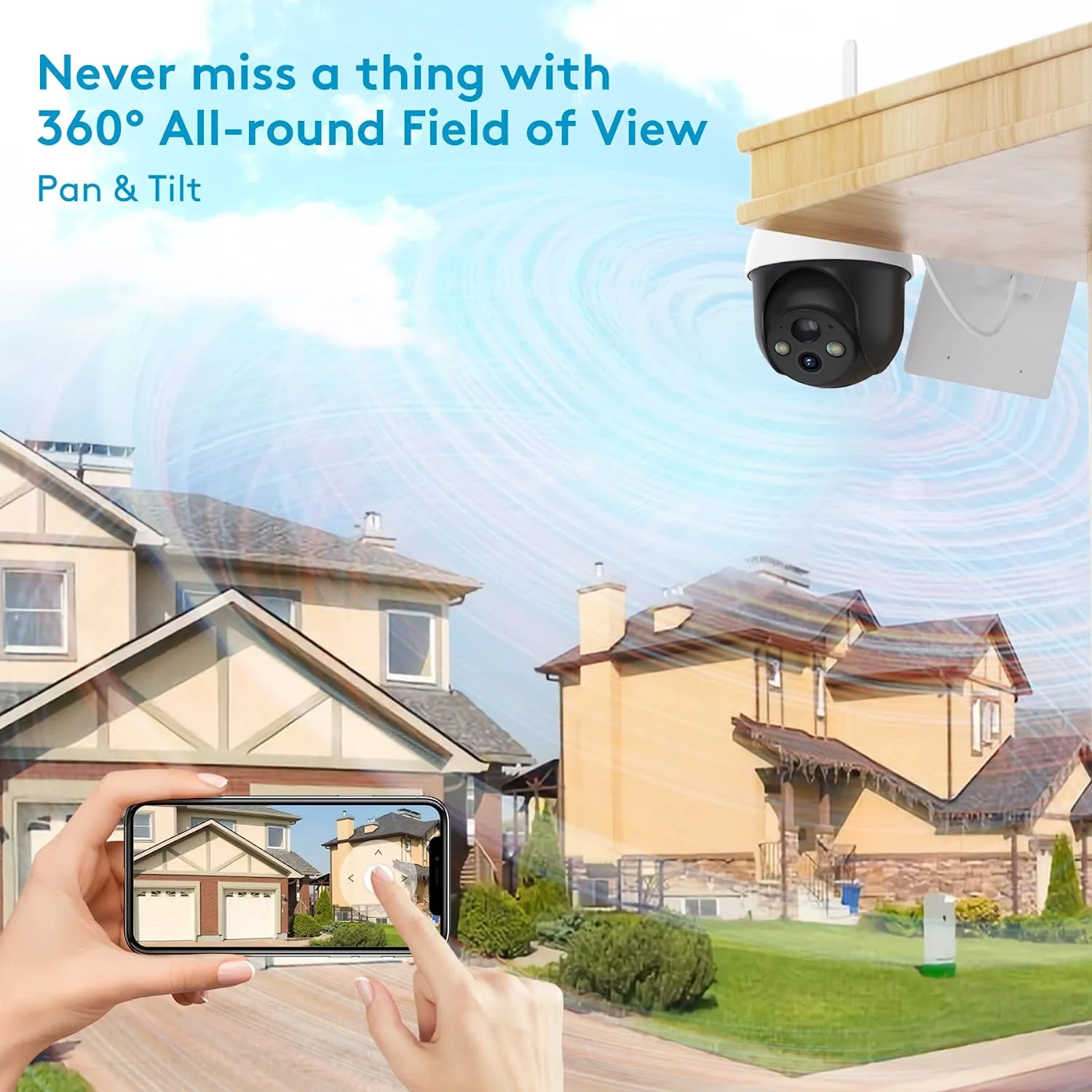 Solar Powered 2.4G WiFi 360° View Pan Tilt Strobe Wireless Outdoor Home Security System with Motion Detection Siren and Clear Night Vision