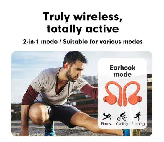 T20 Stereo True Wireless Bluetooth Sports Earphones with Earhook 2-in-1 Combo Super Bass Big Battery Headset