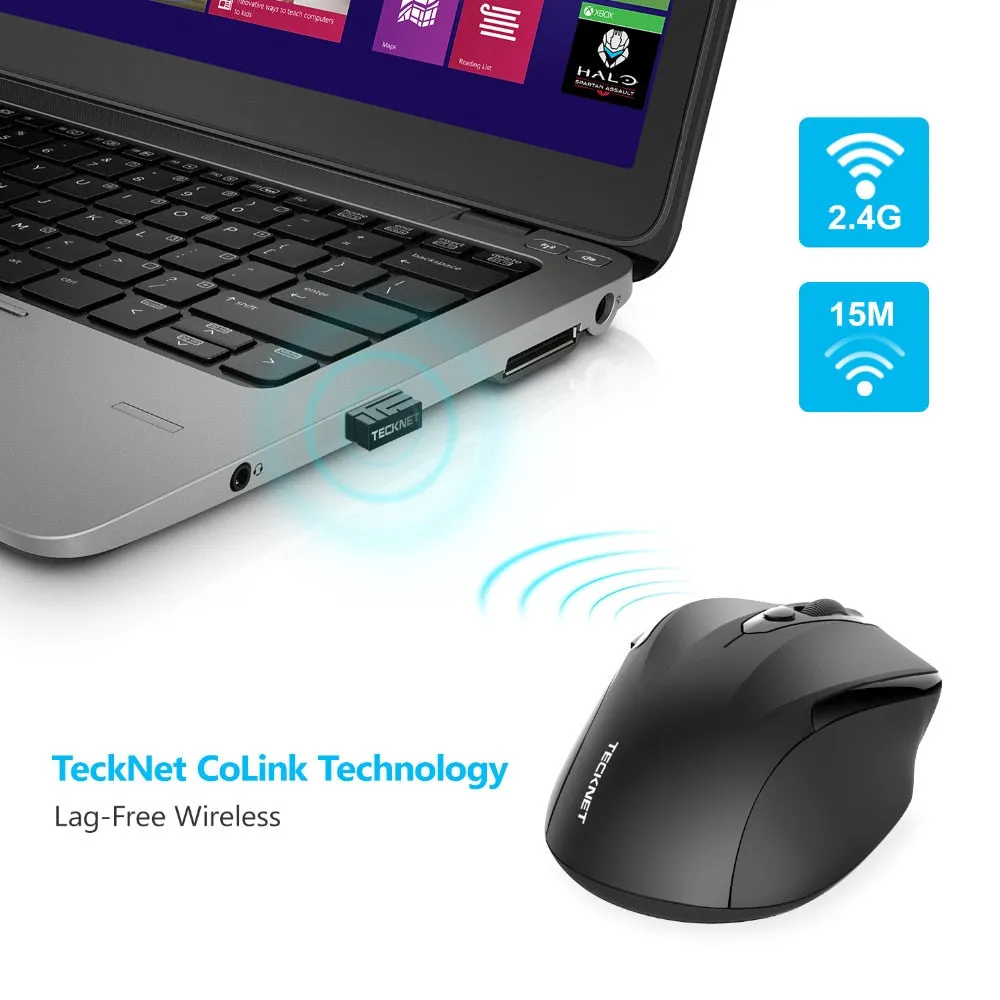 TeckNet Pro Wireless Mouse Nano Receiver Ergonomic Mice - 6 Buttons 2400DPI