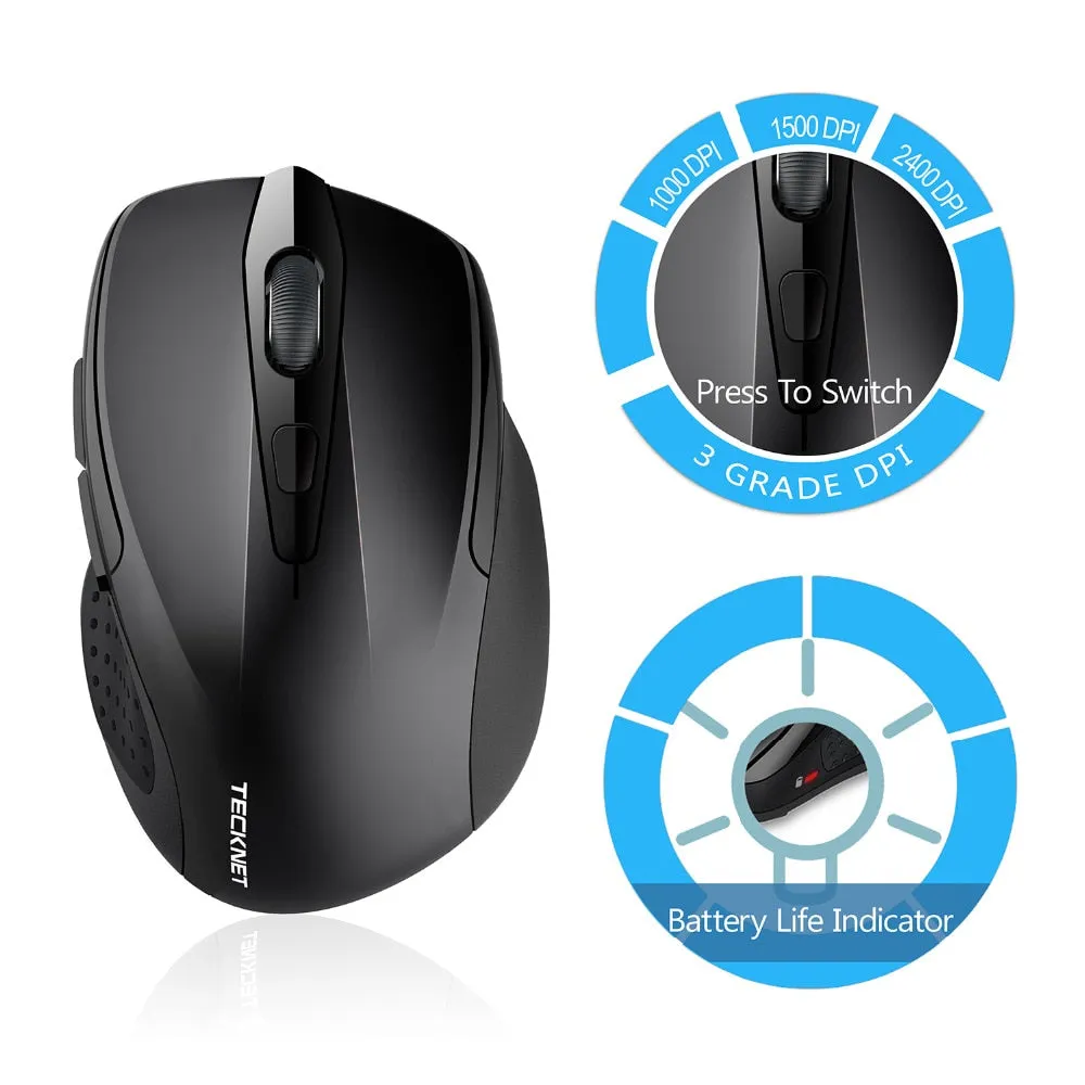 TeckNet Pro Wireless Mouse Nano Receiver Ergonomic Mice - 6 Buttons 2400DPI