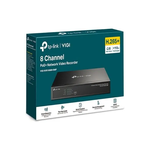 TP-Link VIGI NVR1008H-8MP 8 Channel PoE  Network Video Recorder, 113W PoE Budget, H.265 , 4K Video Output & 16MP Decoding Capacity (HDD Not Included)