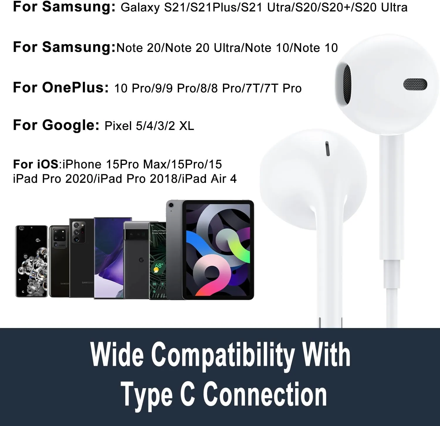 USB C in-Ear Earbuds for IPhone15 Android Phone