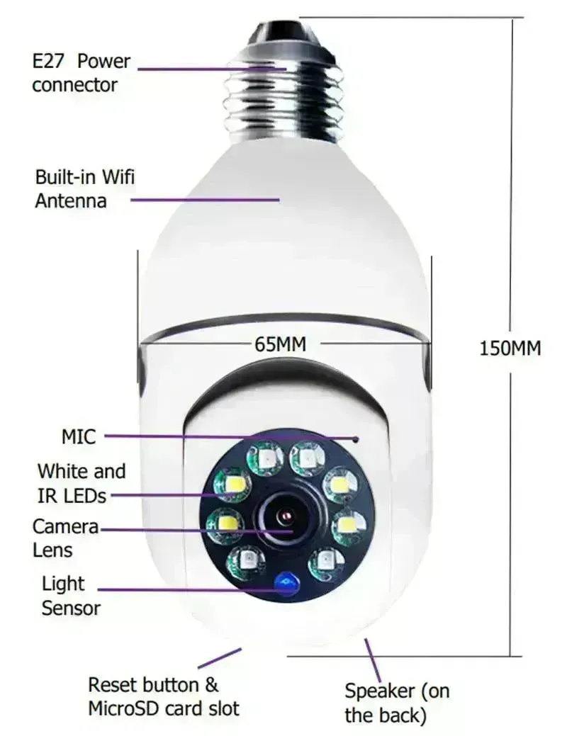 WiFi CAMERA 1080P Bulb 4X Zoom Camera E27 Home 5GWiFi Alarm Monitor Best Home Security Camera System Wireless CCTV Outdoor Security Camera
